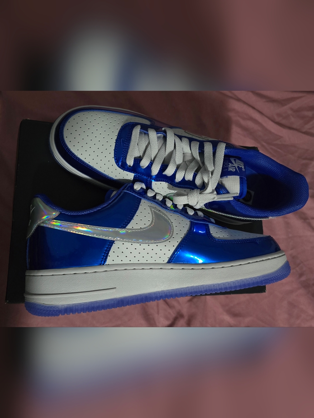 Nike Air Force 1 Low Top Sneakers - Metallic Blue & White